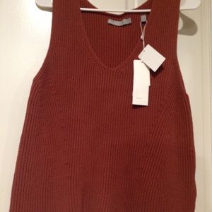 Vince Dark Brown Cotton Woven Knit Tank Top